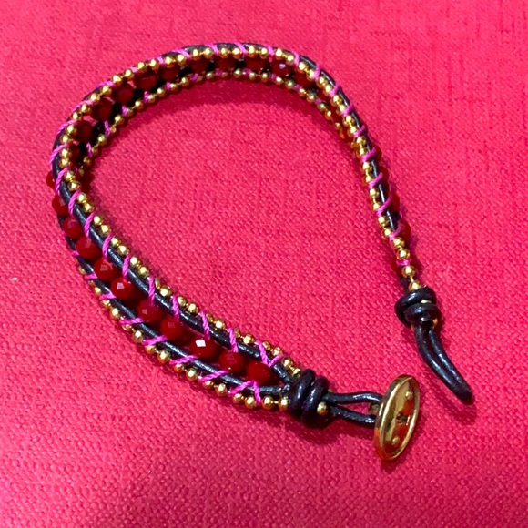 🖤FOSSIL💕crystal leather gold button bracelet - Picture 7 of 12